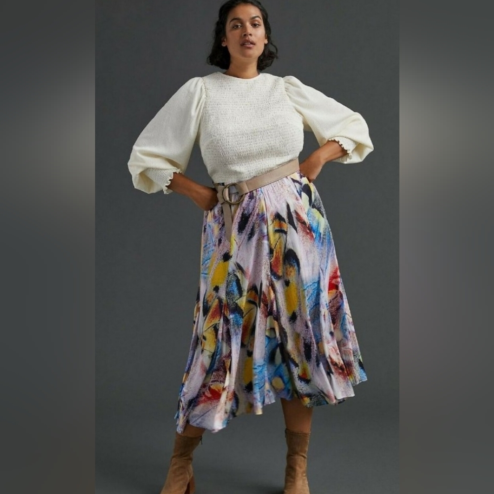 NWT Anthropologie A-Line Midi Skirt 24W $160 Multi-Color